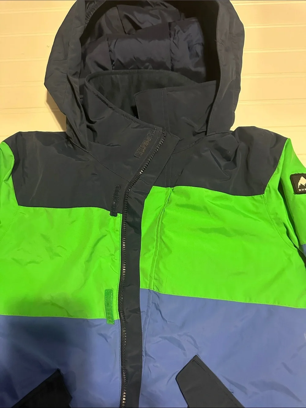 Burton Boys L DryRide Hooded Ski Snowboard Jacket Blue Green Colorblock Winter